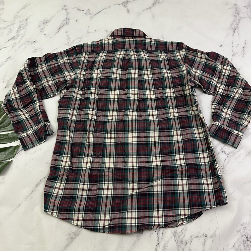 Lands End Mens Vintage 90s Plaid Shirt Size L Red Green Wool Cotton Blend - Picture 7 of 11